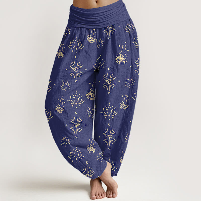 Casual Lotus Eye Of Horus Pattern Women's Elastic Waist Harem Pants - Image 5