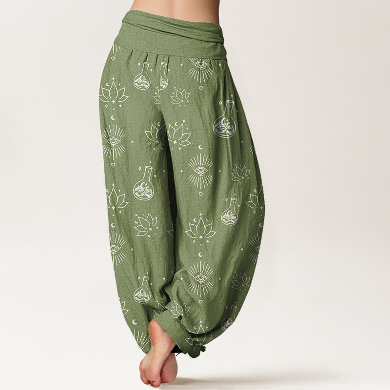Casual Lotus Eye Of Horus Pattern Women's Elastic Waist Harem Pants - Image 10
