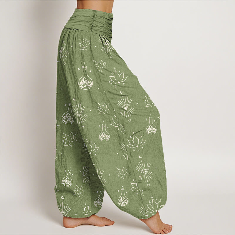 Casual Lotus Eye Of Horus Pattern Women's Elastic Waist Harem Pants - Image 9