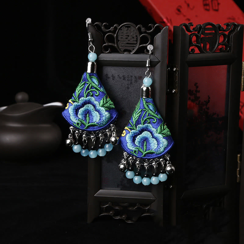 Handmade Yi Embroidery Flower Harmony Earrings