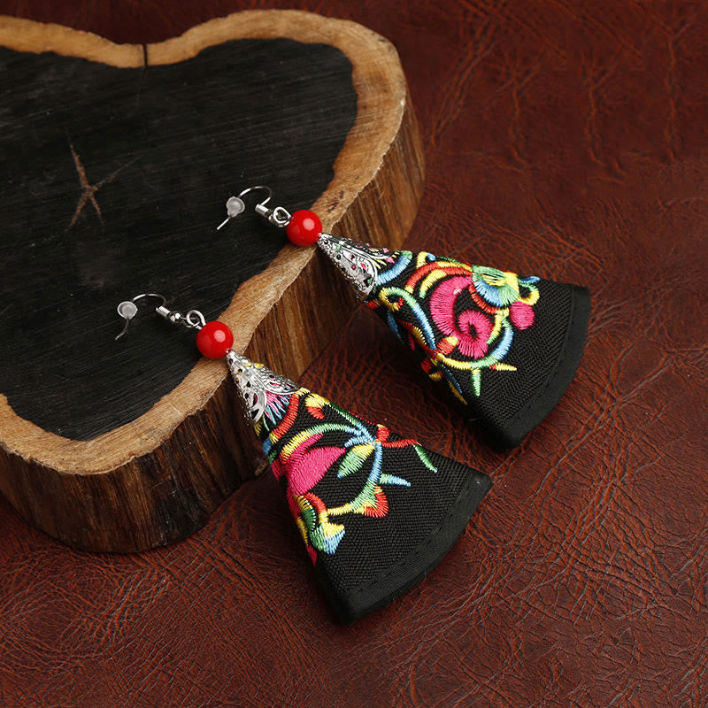 Handmade Fan-shaped Yi Embroidery Harmony Earrings