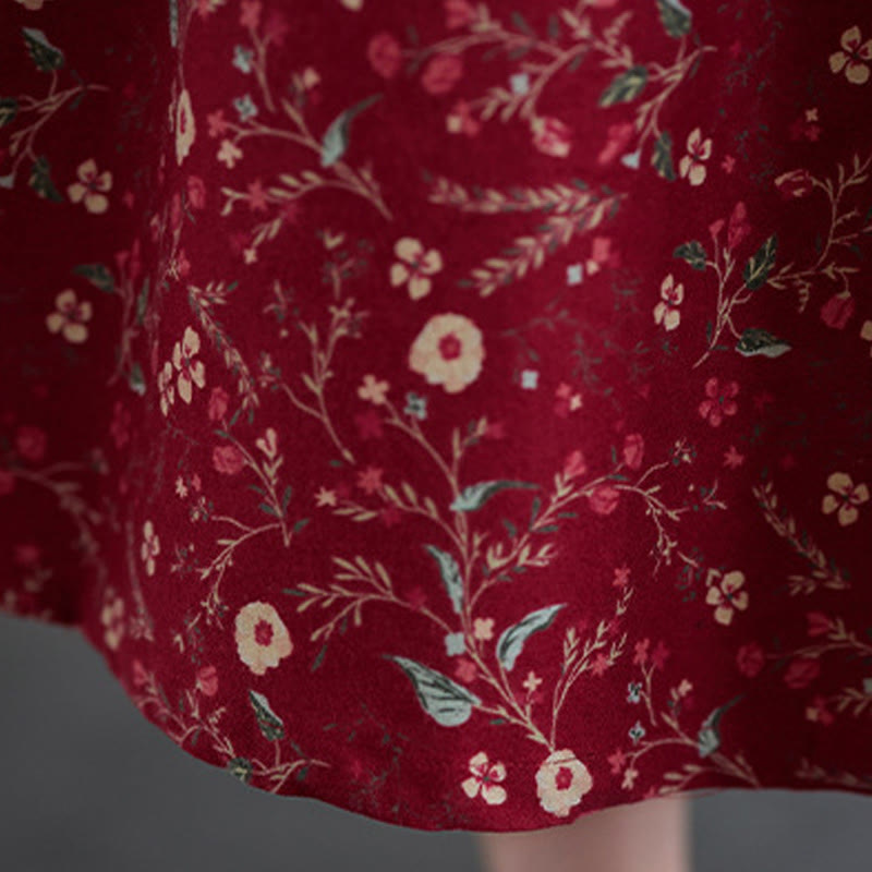 Ethnic Printing Drawstring Long Sleeve Cotton Linen Midi Dress With Pockets - Image 19