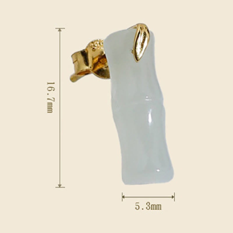 Bamboo Hetian Jade 925 Sterling Silver Leaf Wealth Earrings - Image 6
