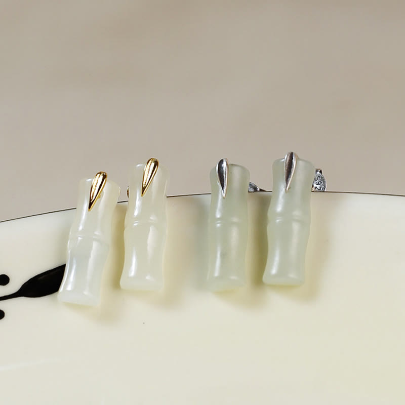 Bamboo Hetian Jade 925 Sterling Silver Leaf Wealth Earrings - Image 14