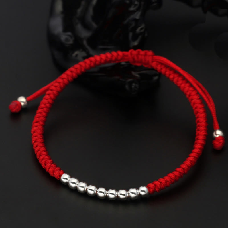 Retro 925 Sterling Silver Simple Beads Knot Design Luck String Bracelet