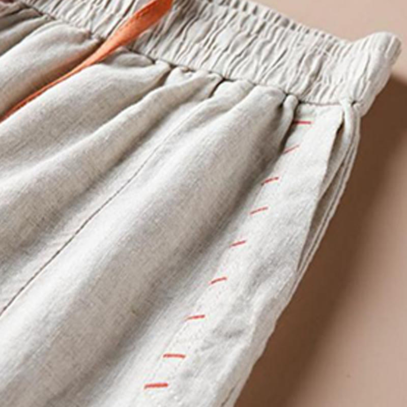 Casual Cotton Slit Hem Women's 7-8 Length Wide Leg Pants With Pockets - Image 3