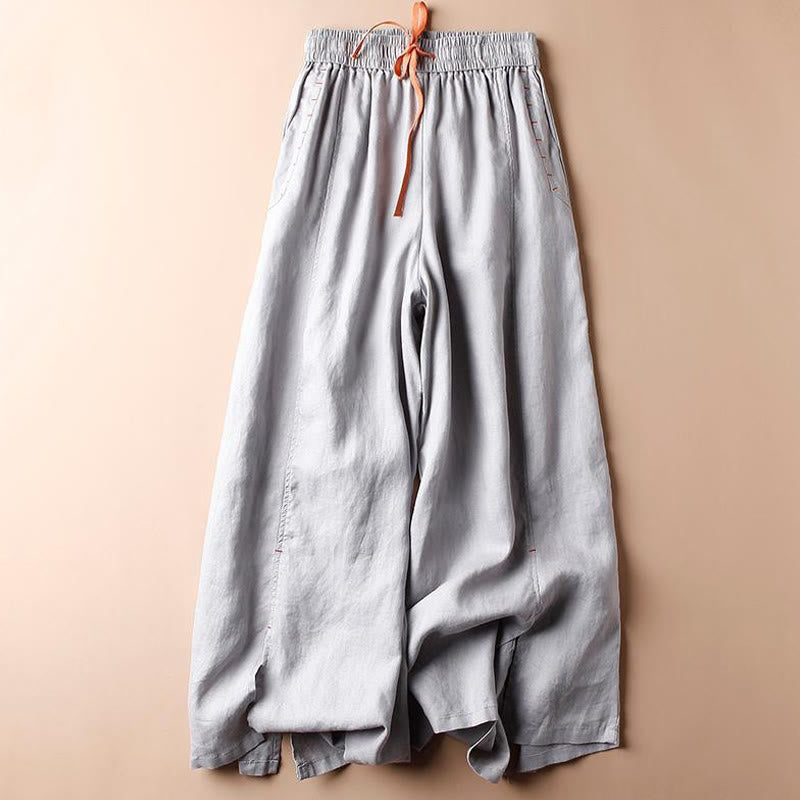 Casual Cotton Slit Hem Women's 7-8 Length Wide Leg Pants With Pockets - Image 11