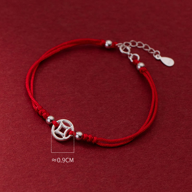 925 Sterling Silver Hollow Copper Coin Luck String Bracelet - Image 9