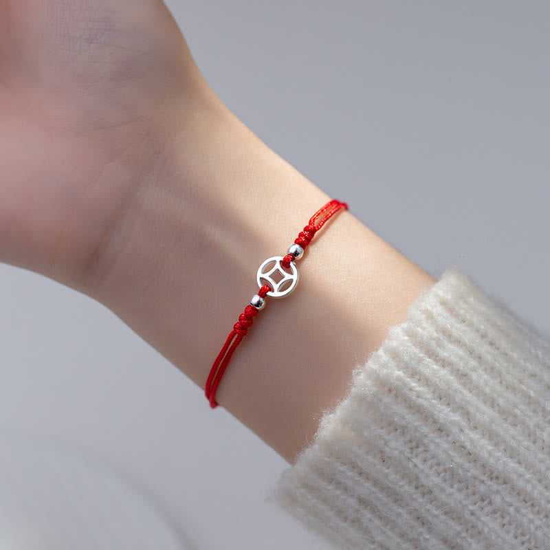 925 Sterling Silver Hollow Copper Coin Luck String Bracelet - Image 10