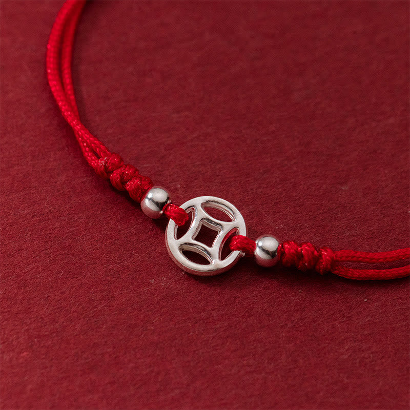 925 Sterling Silver Hollow Copper Coin Luck String Bracelet - Image 4