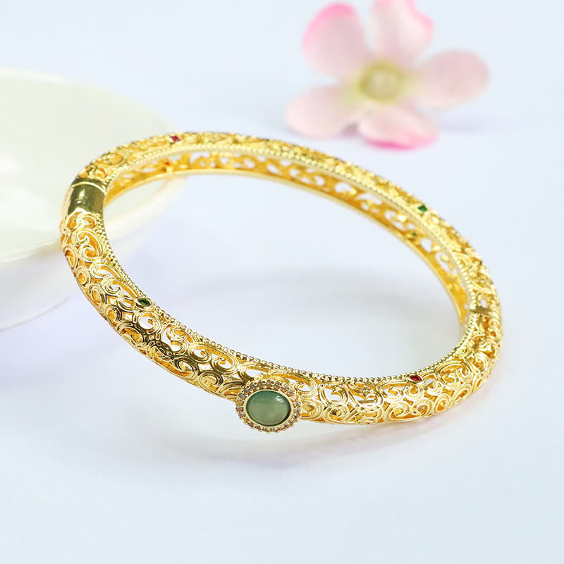 Cloud Pattern Jade Copper Luck Bracelet Bangle 2.36 IN (60 MM) - Image 10
