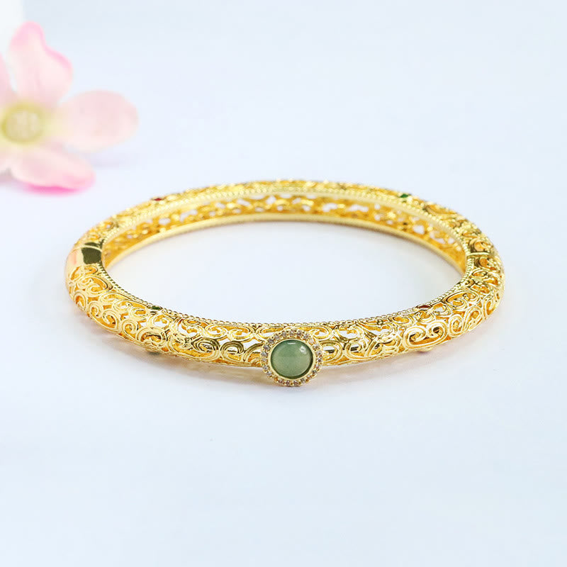 Cloud Pattern Jade Copper Luck Bracelet Bangle 2.36 IN (60 MM) - Image 8