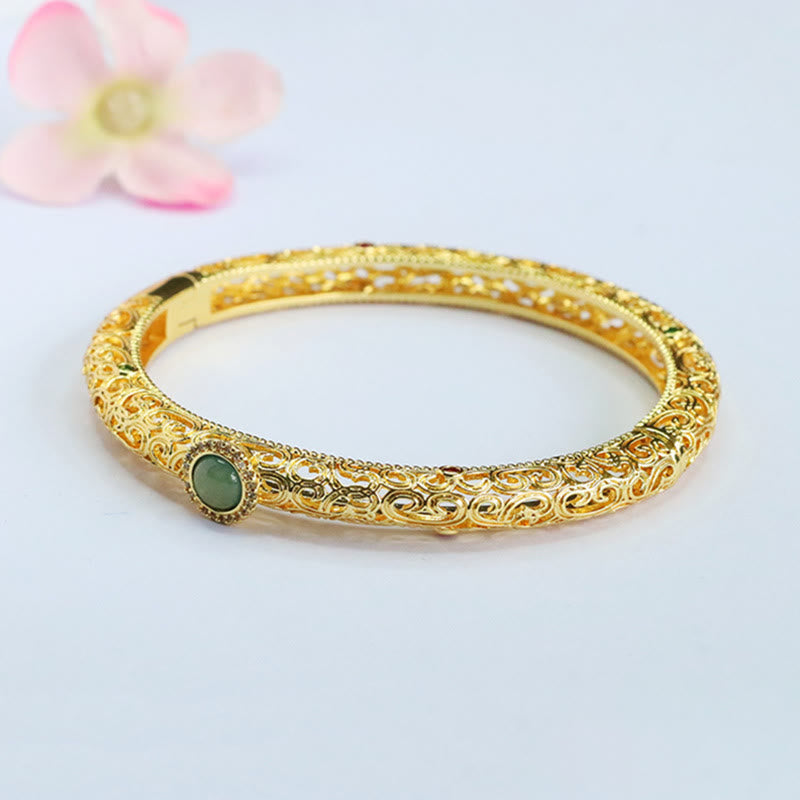 Cloud Pattern Jade Copper Luck Bracelet Bangle 2.36 IN (60 MM) - Image 13