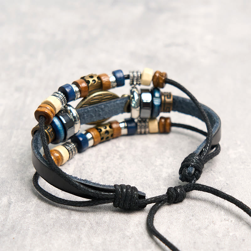 Tibetan Evil Eye Leather Adjustable Protection Bracelet - Image 3