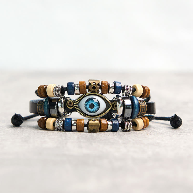 Tibetan Evil Eye Leather Adjustable Protection Bracelet