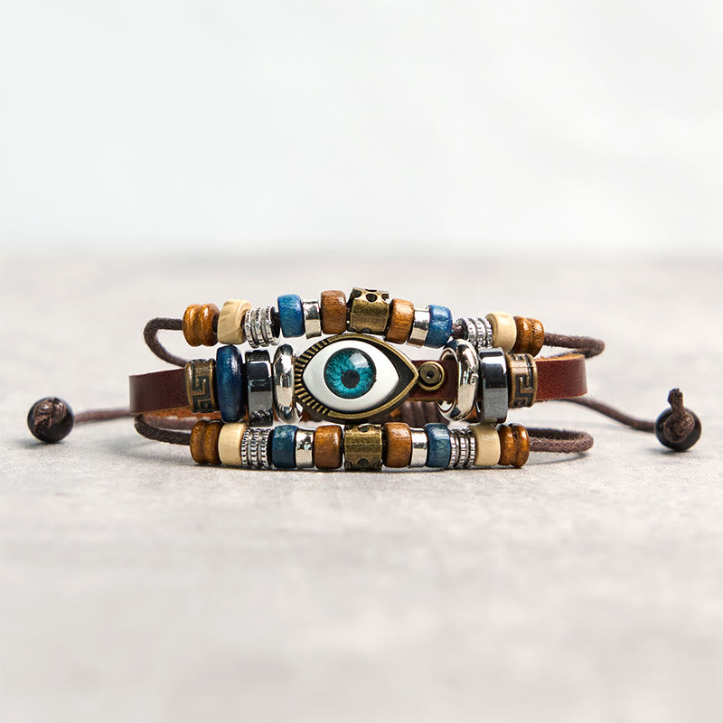 Tibetan Evil Eye Leather Adjustable Protection Bracelet - Image 5