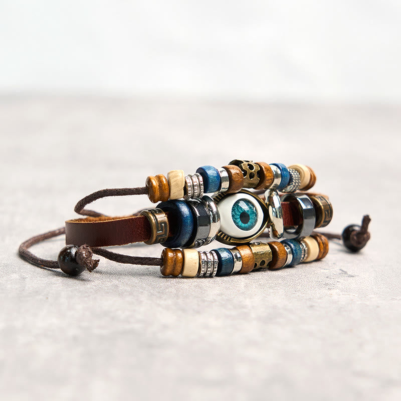 Tibetan Evil Eye Leather Adjustable Protection Bracelet - Image 6