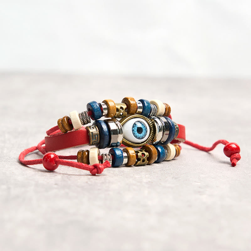Tibetan Evil Eye Leather Adjustable Protection Bracelet - Image 10