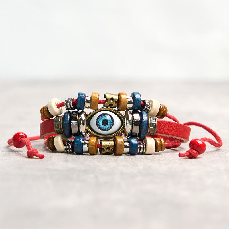 Tibetan Evil Eye Leather Adjustable Protection Bracelet - Image 9