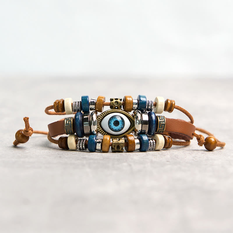 Tibetan Evil Eye Leather Adjustable Protection Bracelet - Image 13