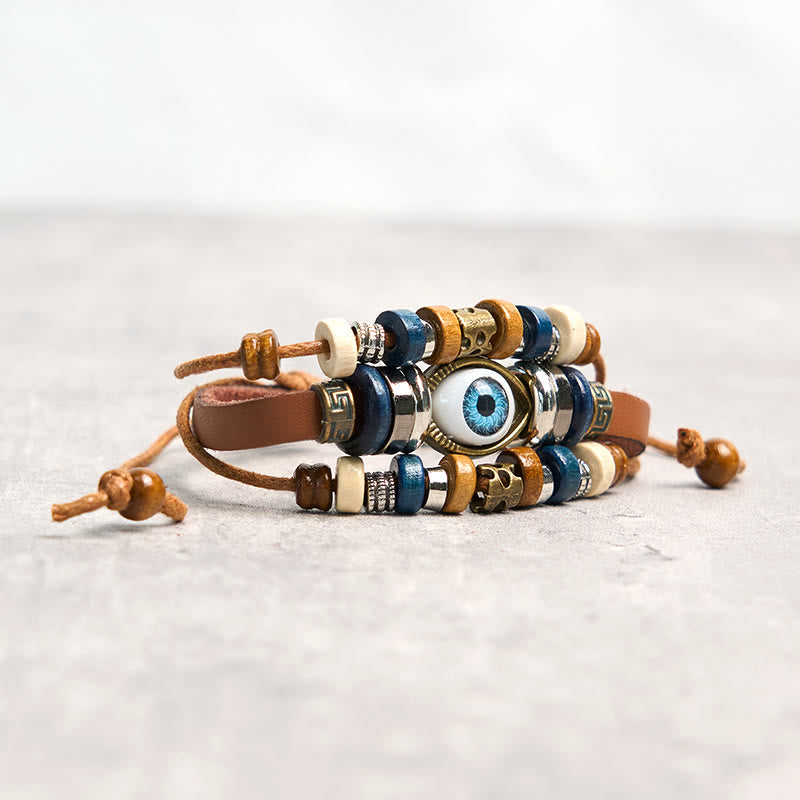 Tibetan Evil Eye Leather Adjustable Protection Bracelet - Image 14