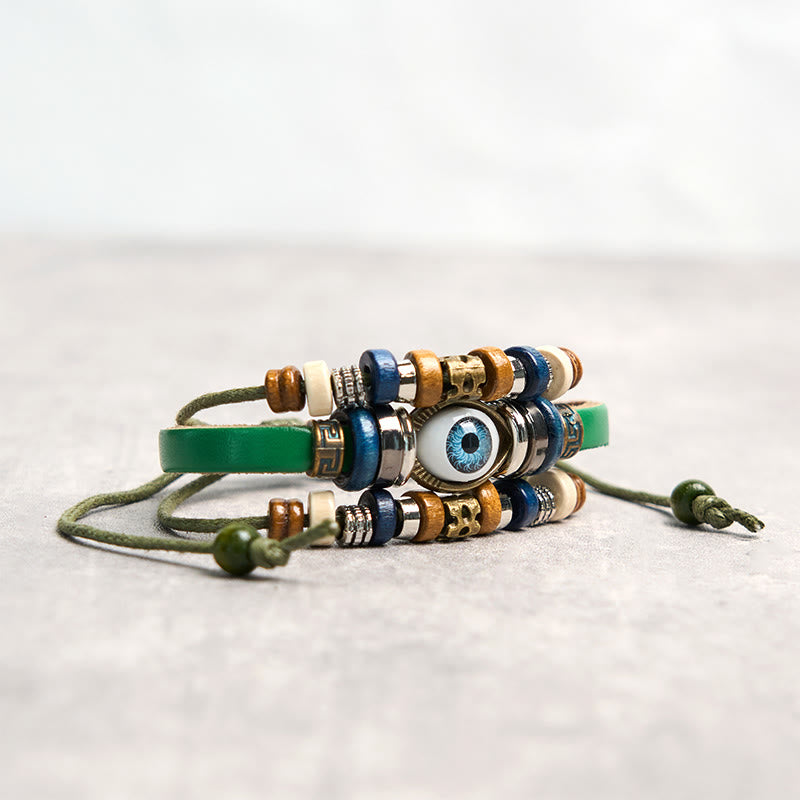 Tibetan Evil Eye Leather Adjustable Protection Bracelet - Image 19