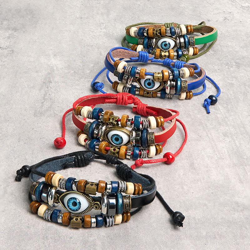 Tibetan Evil Eye Leather Adjustable Protection Bracelet - Image 28