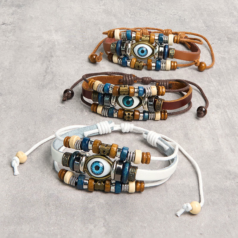 Tibetan Evil Eye Leather Adjustable Protection Bracelet - Image 29