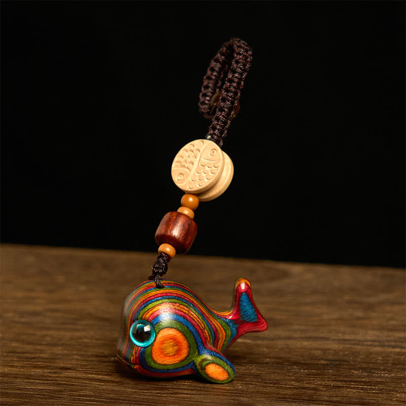 Rainbow Eucalyptus Dolphin Carved Positive Key Chain Phone Hanging Decoration