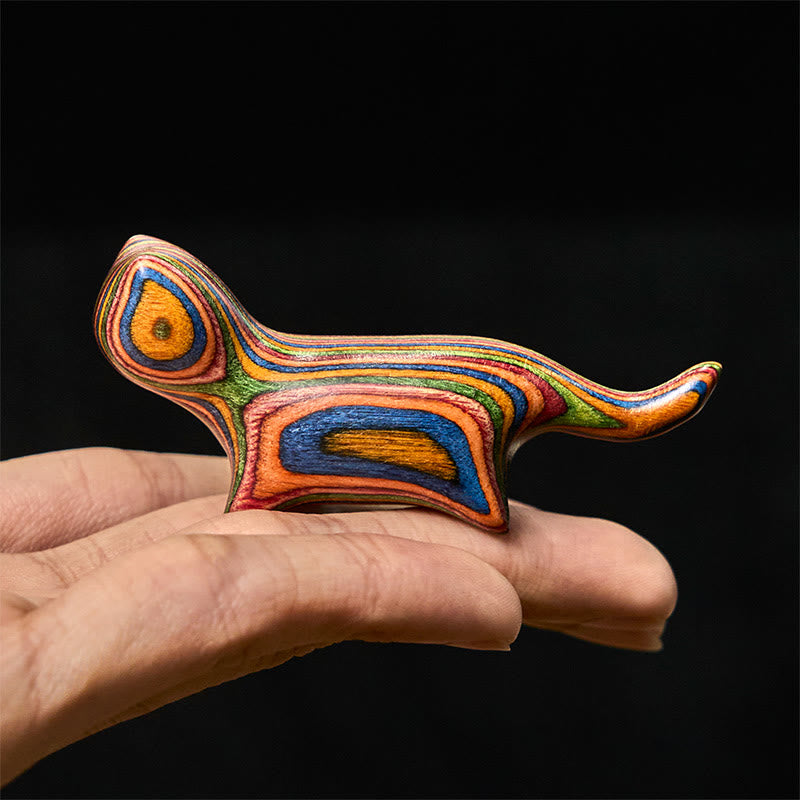 Mini Rainbow Eucalyptus Walking Cat Carved Reduce Stress Decoration