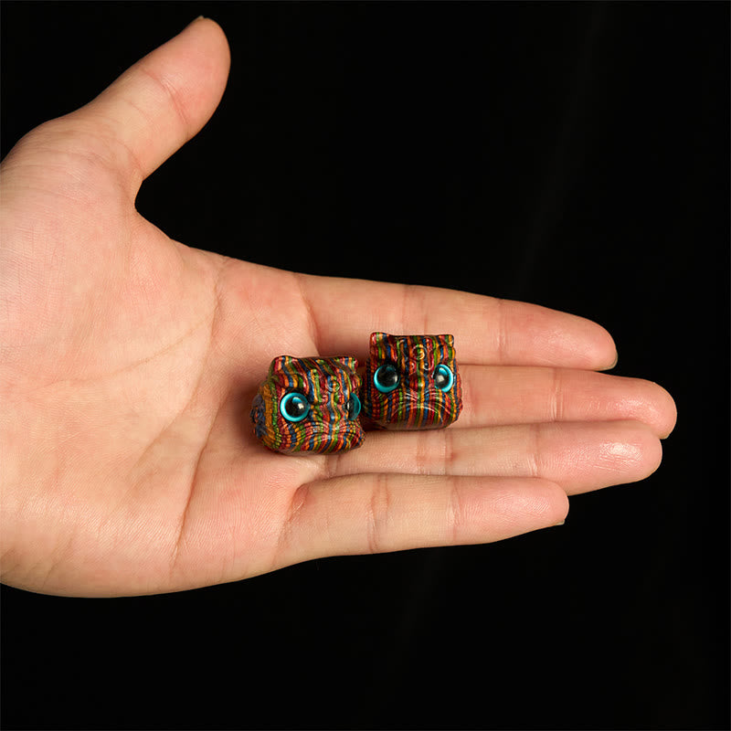 2Pcs Mini Rainbow Eucalyptus Dancing Lion Carved Balance Decoration - Image 3