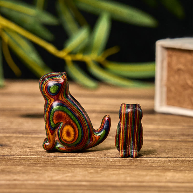 2Pcs Mini Rainbow Eucalyptus Sitting Cat Carved Reduce Stress Decoration