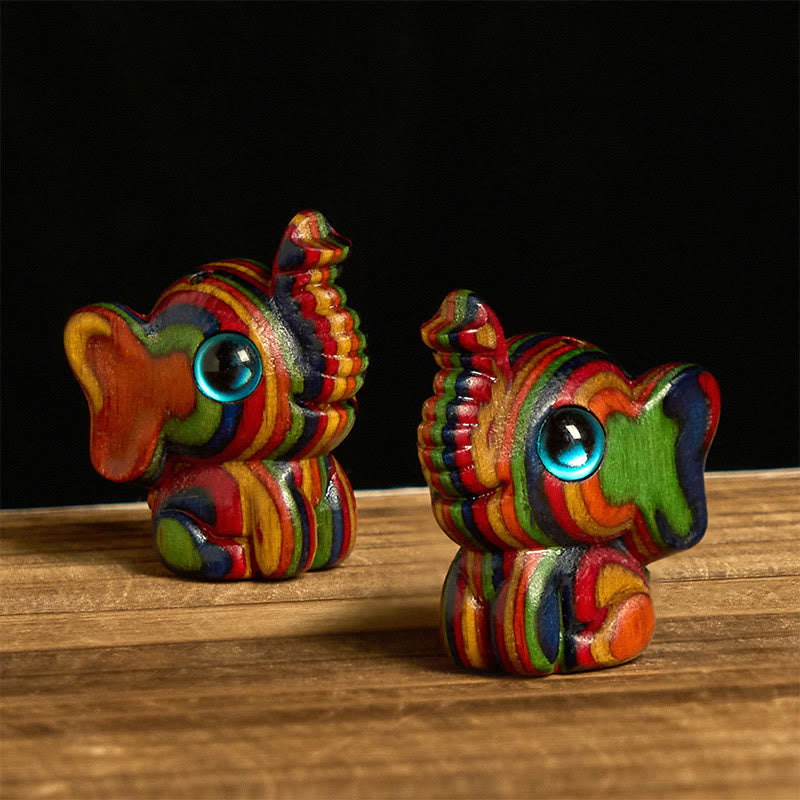2Pcs Mini Rainbow Eucalyptus Elephant Carved Strength Decoration