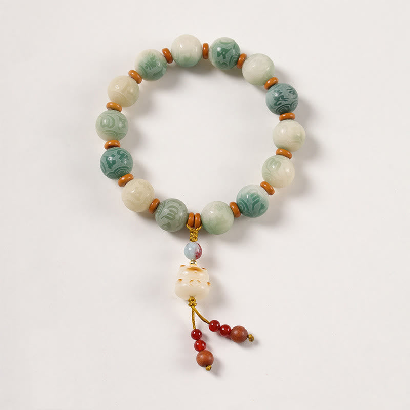 Gradient Bodhi Seed Om Mani Padme Hum Carved Zakiram Peace Bracelet - Image 6