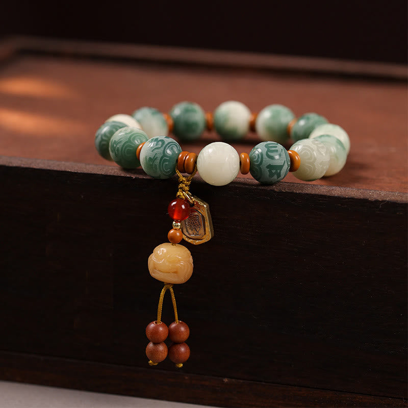 Gradient Bodhi Seed Om Mani Padme Hum Carved Zakiram Peace Bracelet