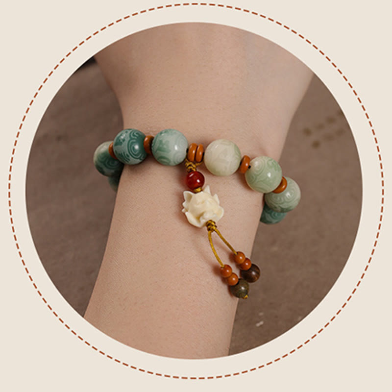 Gradient Bodhi Seed Om Mani Padme Hum Carved Zakiram Peace Bracelet - Image 14
