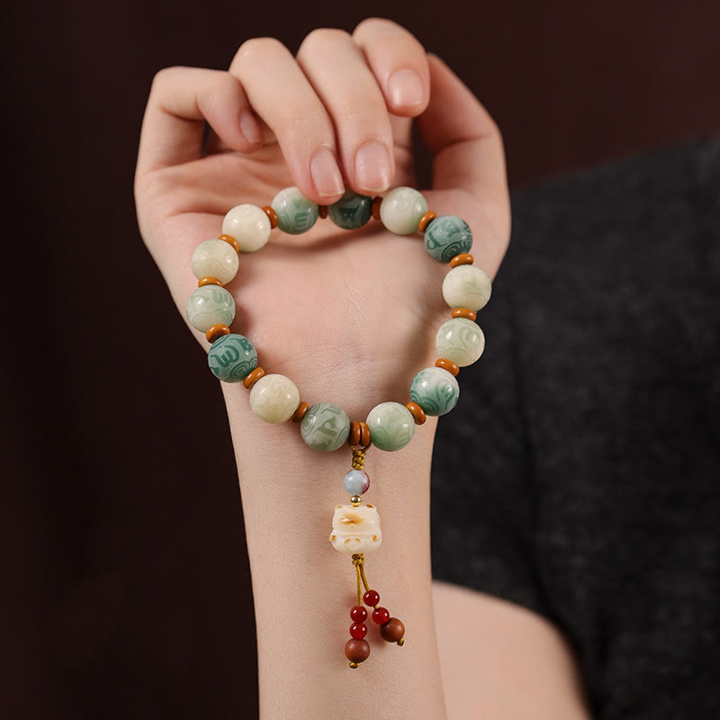 Gradient Bodhi Seed Om Mani Padme Hum Carved Zakiram Peace Bracelet - Image 9