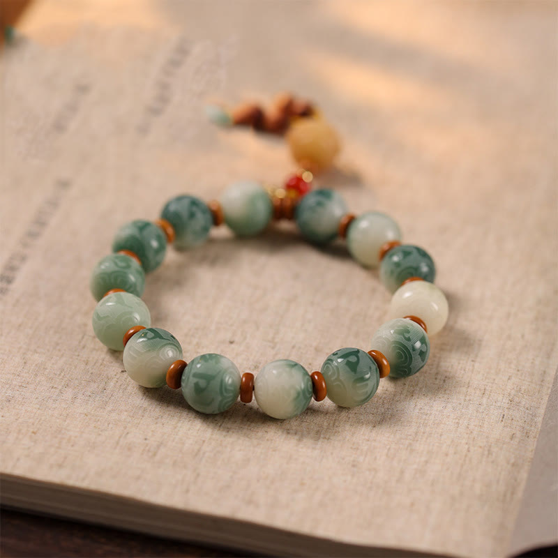 Gradient Bodhi Seed Om Mani Padme Hum Carved Zakiram Peace Bracelet - Image 3