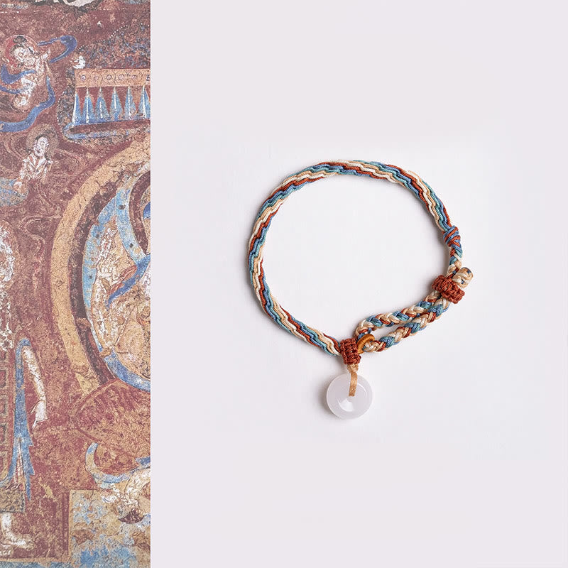 Natural Hetian Jade Peace Buckle Protection Colored Rope Braided Bracelet