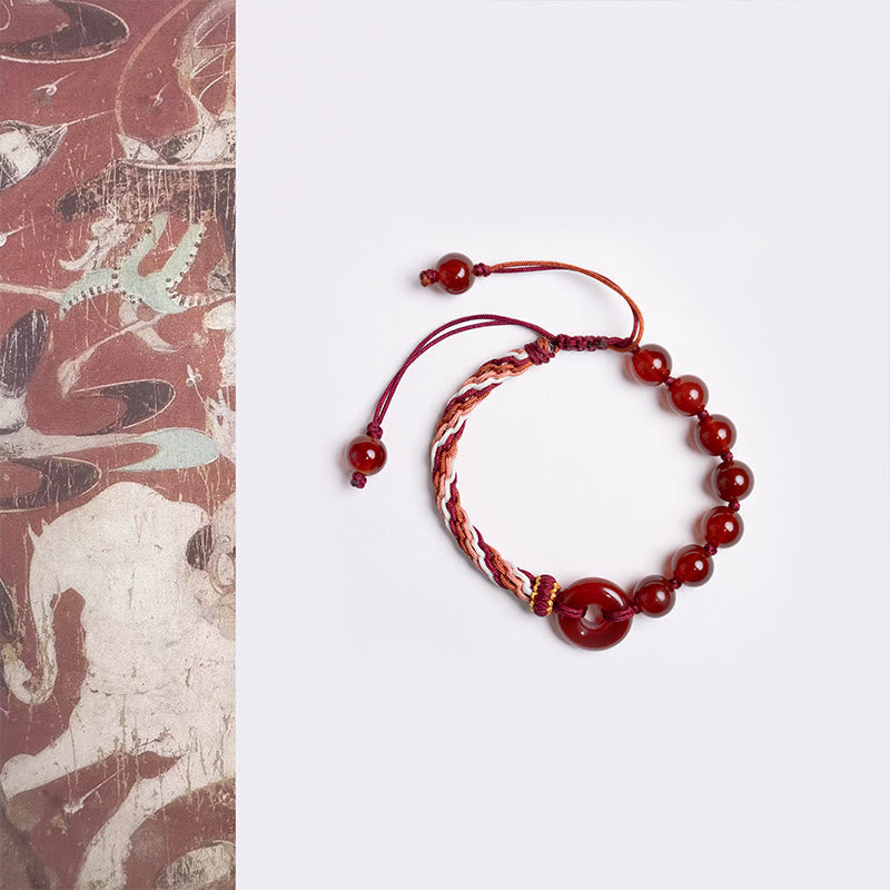 Natural Red Agate Peace Buckle Logical Thinking Red Rope Bracelet