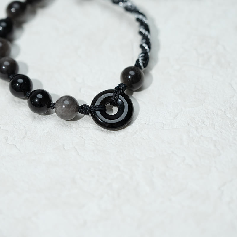 Natural Black Obsidian Peace Buckle Purification Black Rope Bracelet - Image 5