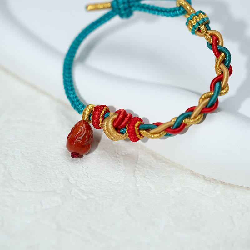 Natural Red Agate Pixiu Confidence Four-strand Braid Rope Bracelet - Image 4