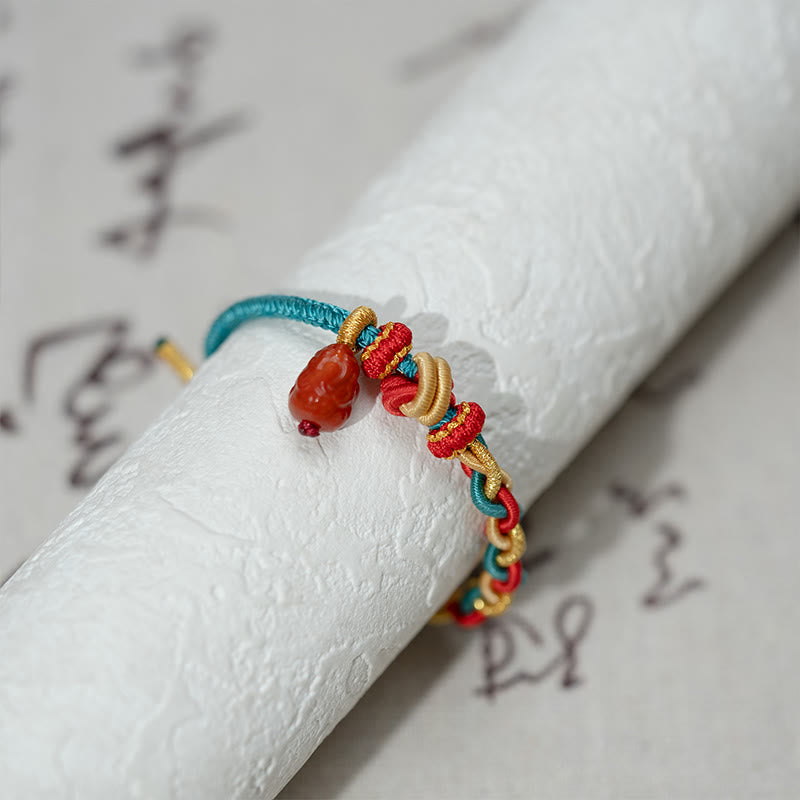 Natural Red Agate Pixiu Confidence Four-strand Braid Rope Bracelet - Image 3