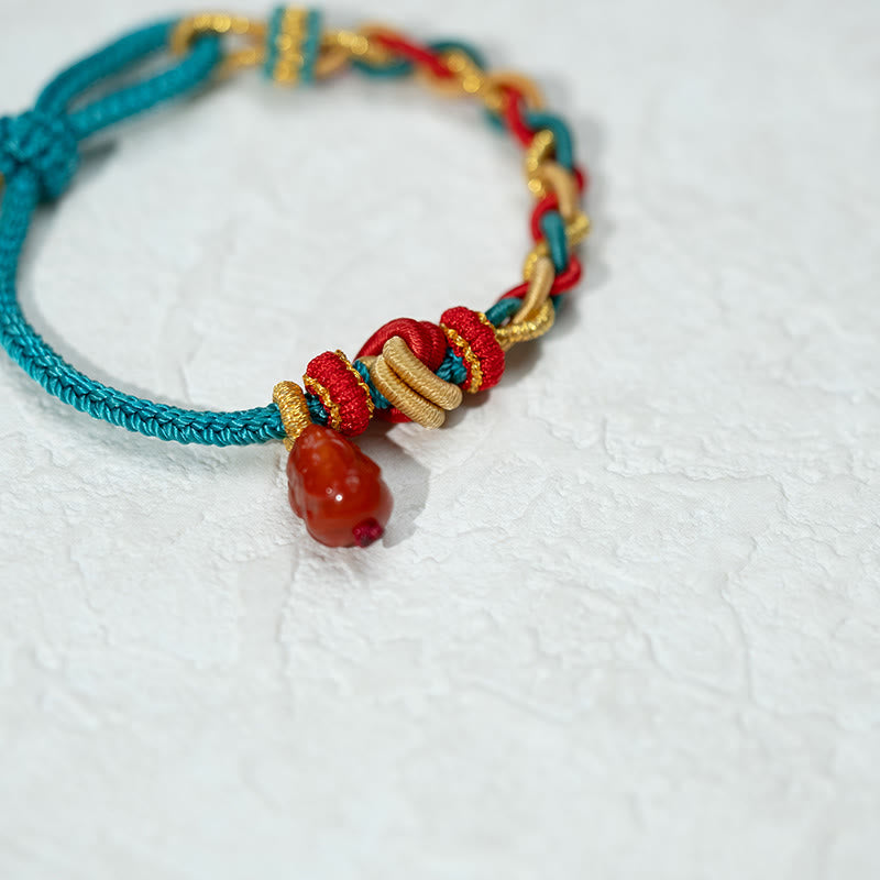 Natural Red Agate Pixiu Confidence Four-strand Braid Rope Bracelet - Image 5