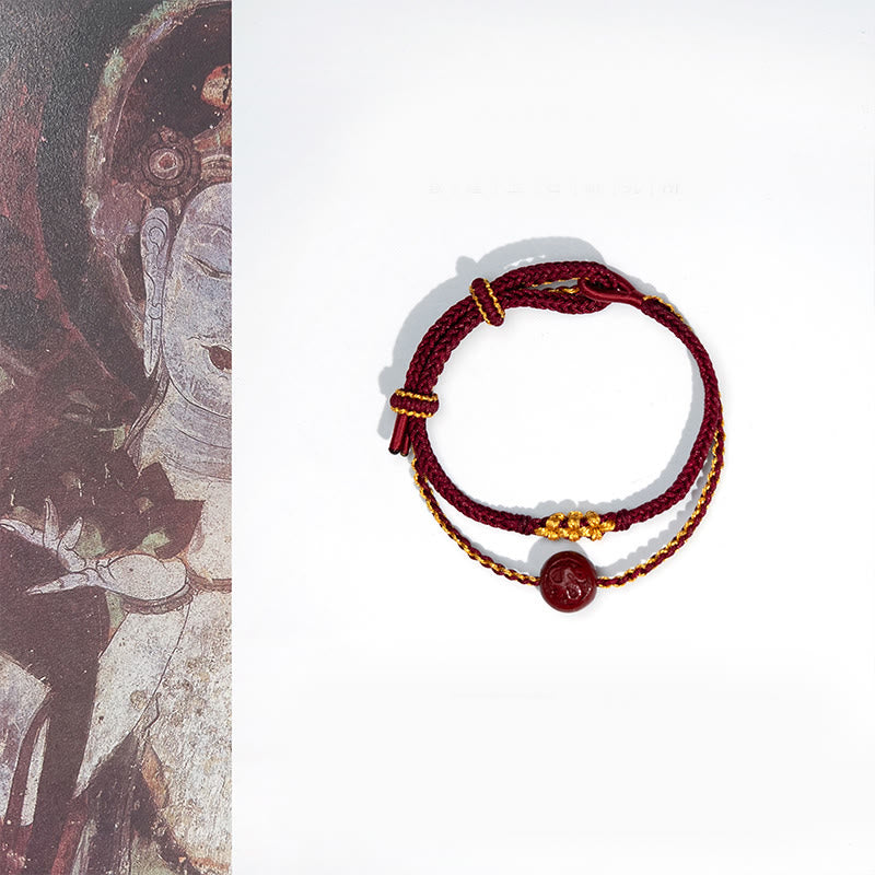 Peach Blossom Knot Cinnabar Beads Eight-strand Braid Blessing Bracelet