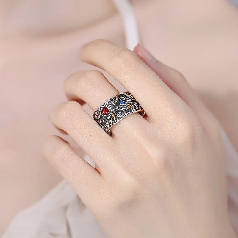 Vintage Dragon Pattern Copper Plated Silver Balance Ring - Image 4