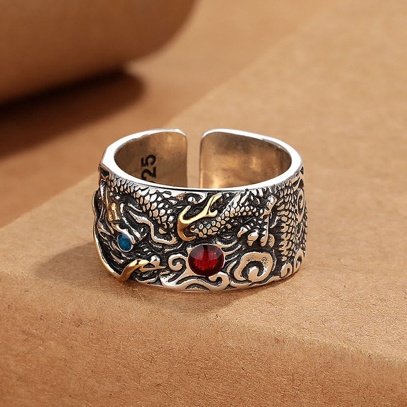 Vintage Dragon Pattern Copper Plated Silver Balance Ring - Image 3
