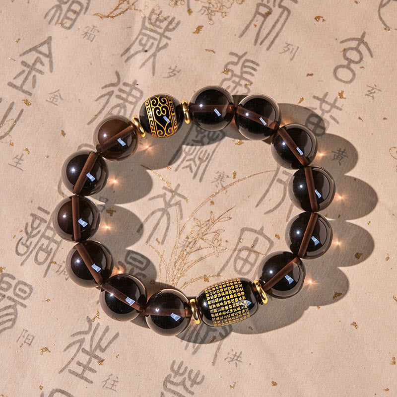 Ice Obsidian Gold-stamped Sanskrit Courage Bracelet