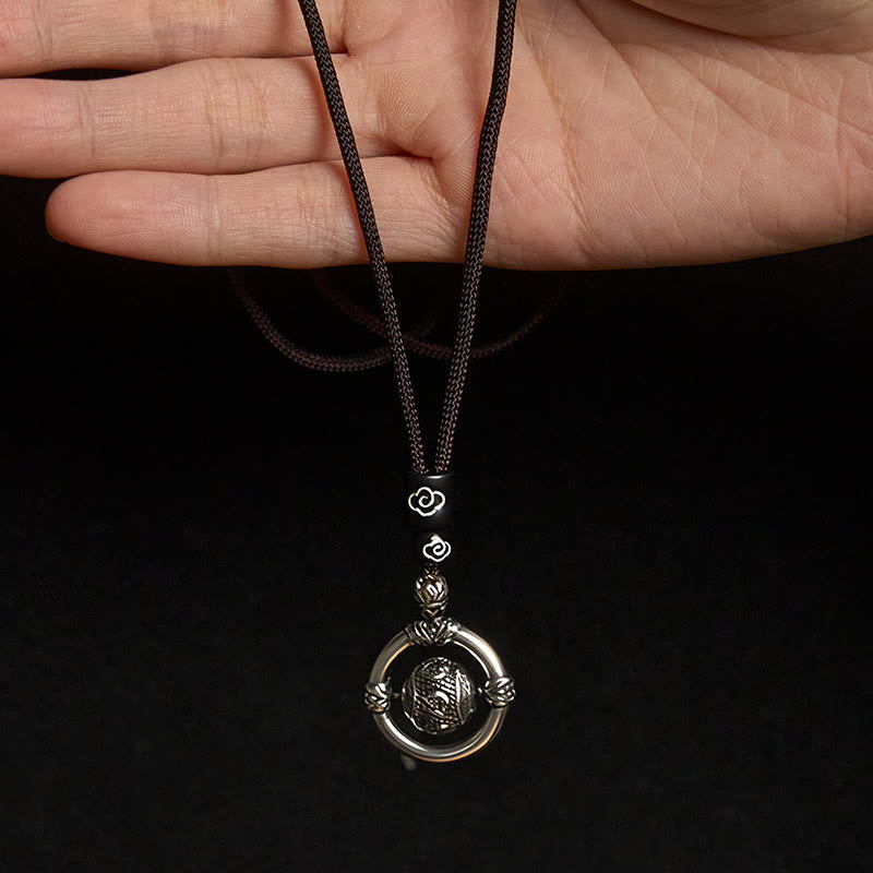 Om Mani Padme Hum Copper Plated Silver Wealth Rotating Necklace Pendant - Image 4