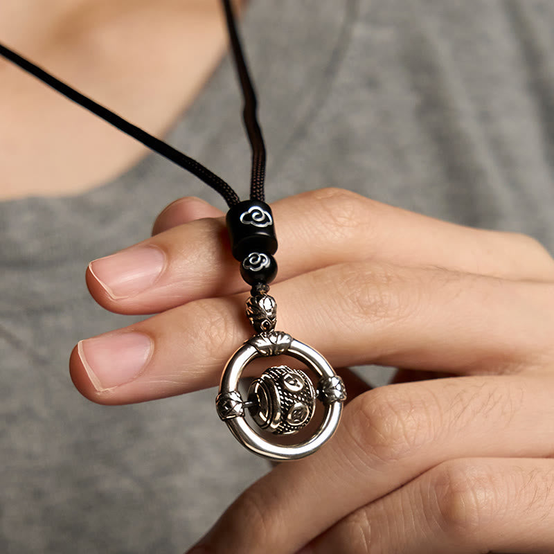 Om Mani Padme Hum Copper Plated Silver Wealth Rotating Necklace Pendant - Image 5